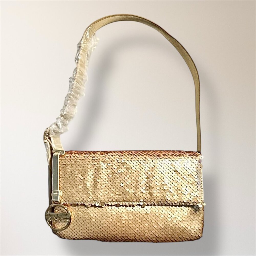 New Nicole Miller Gold‎ Sequin Shoulder Bag Clutch Evening Purse Holiday Party